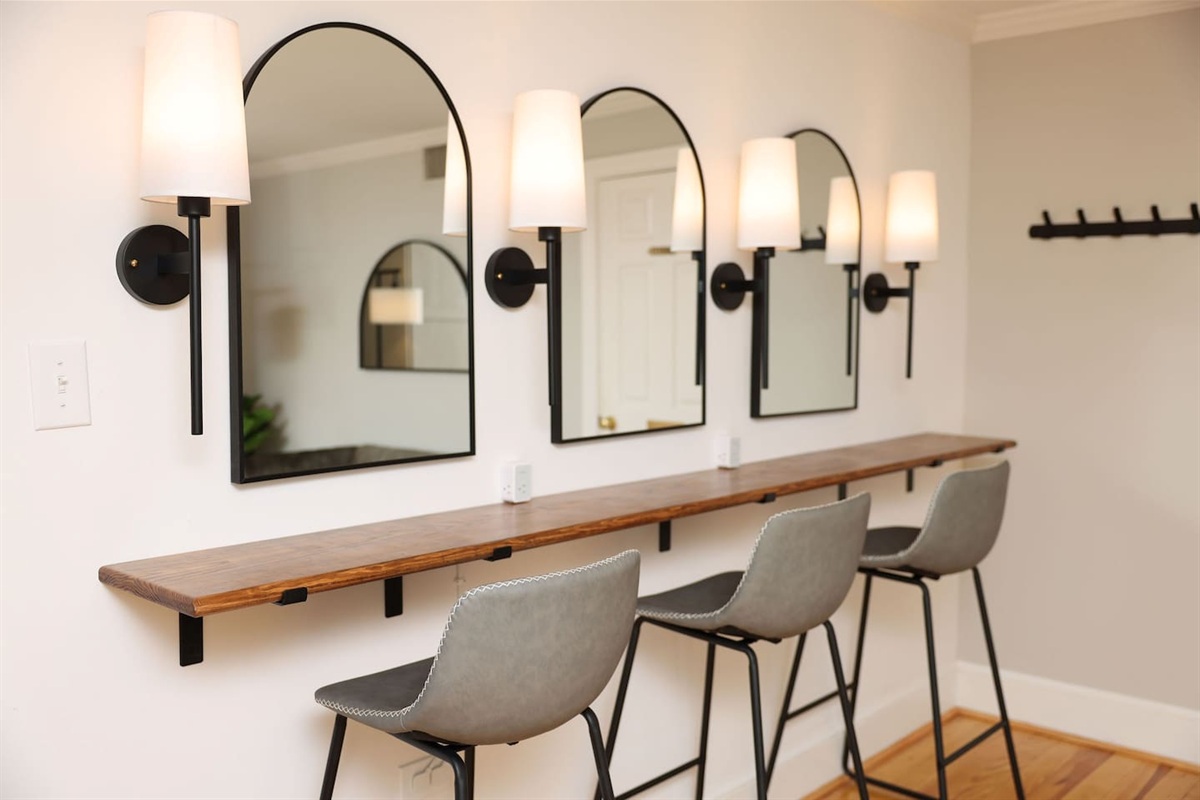 There are plenty of spaces throughout the home for getting ready including this beauty bar!