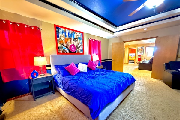 Another angle of the master's bedroom, featuring easy access to the theater area just outside.
