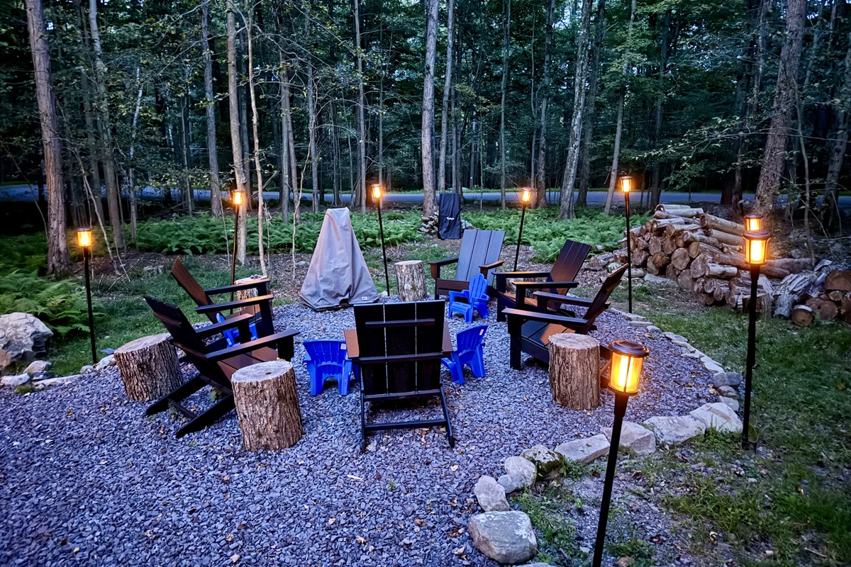 “Gather ‘round the fire pit and toast to forest evenings.”