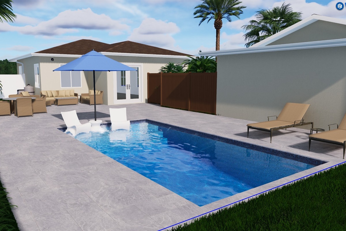 Future outdoor lounge and pool area coming July 2026
