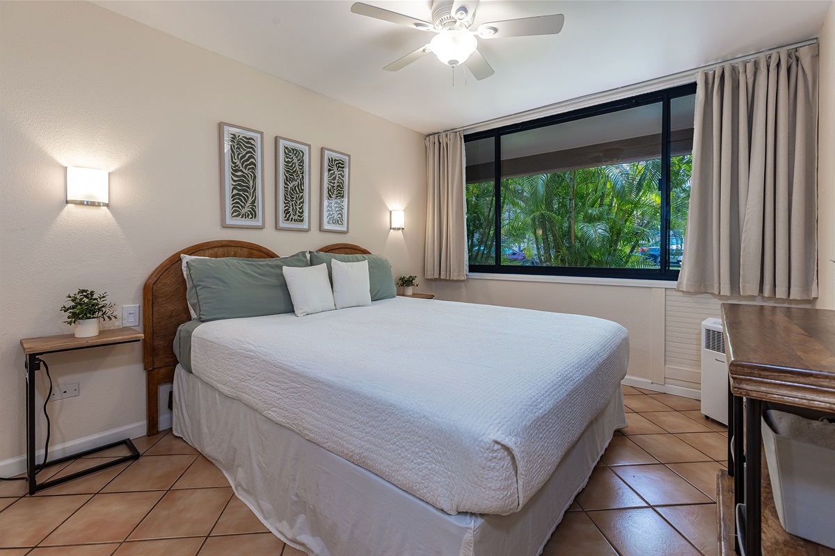 Comfortable king bed, cool relaxing space
