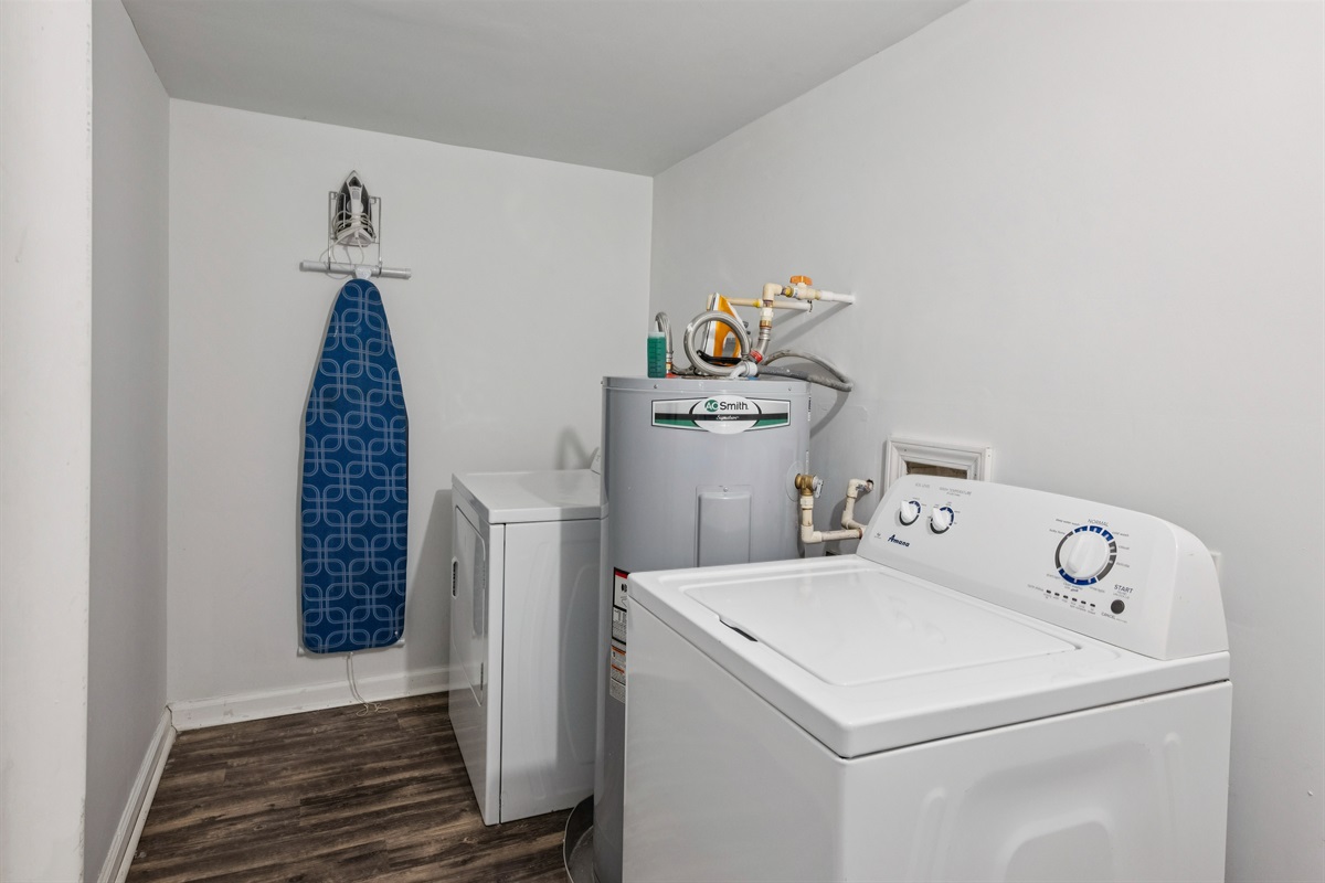 No need to go home with dirty clothes! We provide laundry soap for 2 loads, an iron and ironing board.