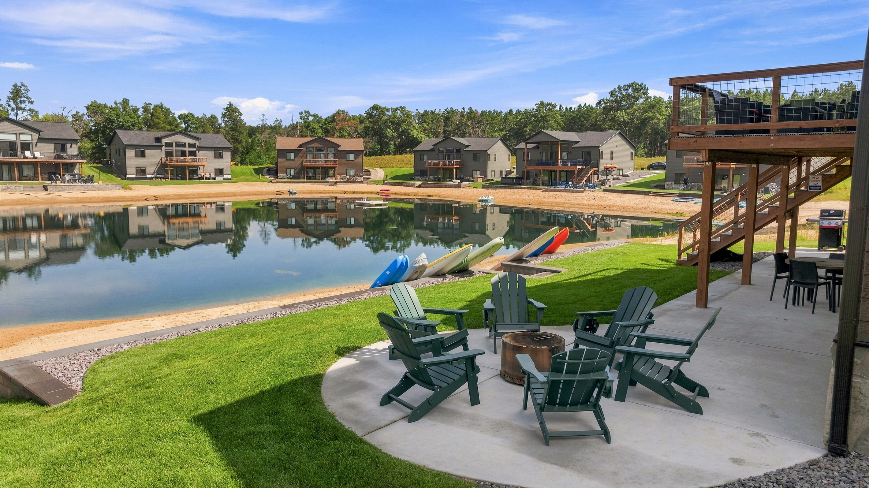 Lounge fire pit, grill, kayaks, paddle boards for your use during your stay
