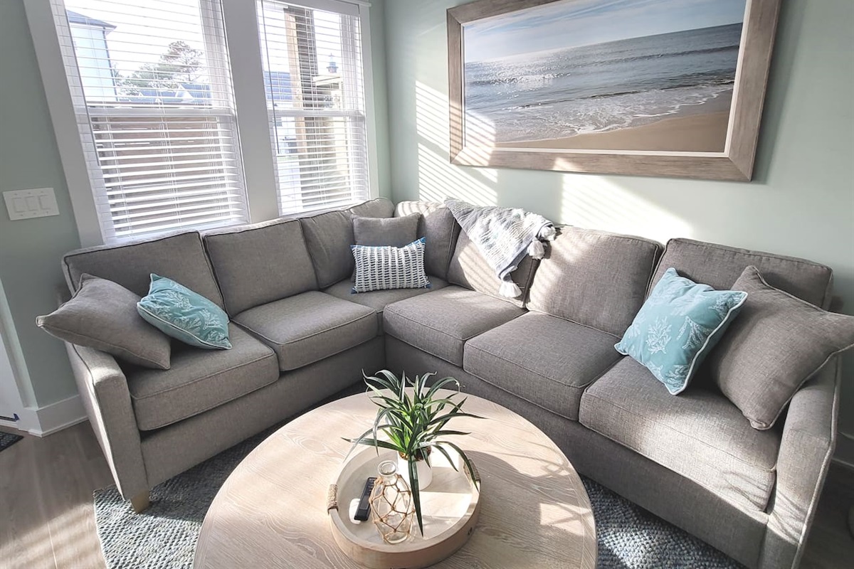 Large queen sleep sofa bed for guests or kids.