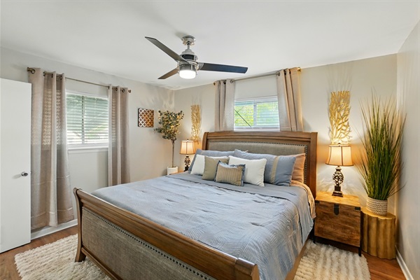 Primary King Bedroom with 55" Roku TV and large closet