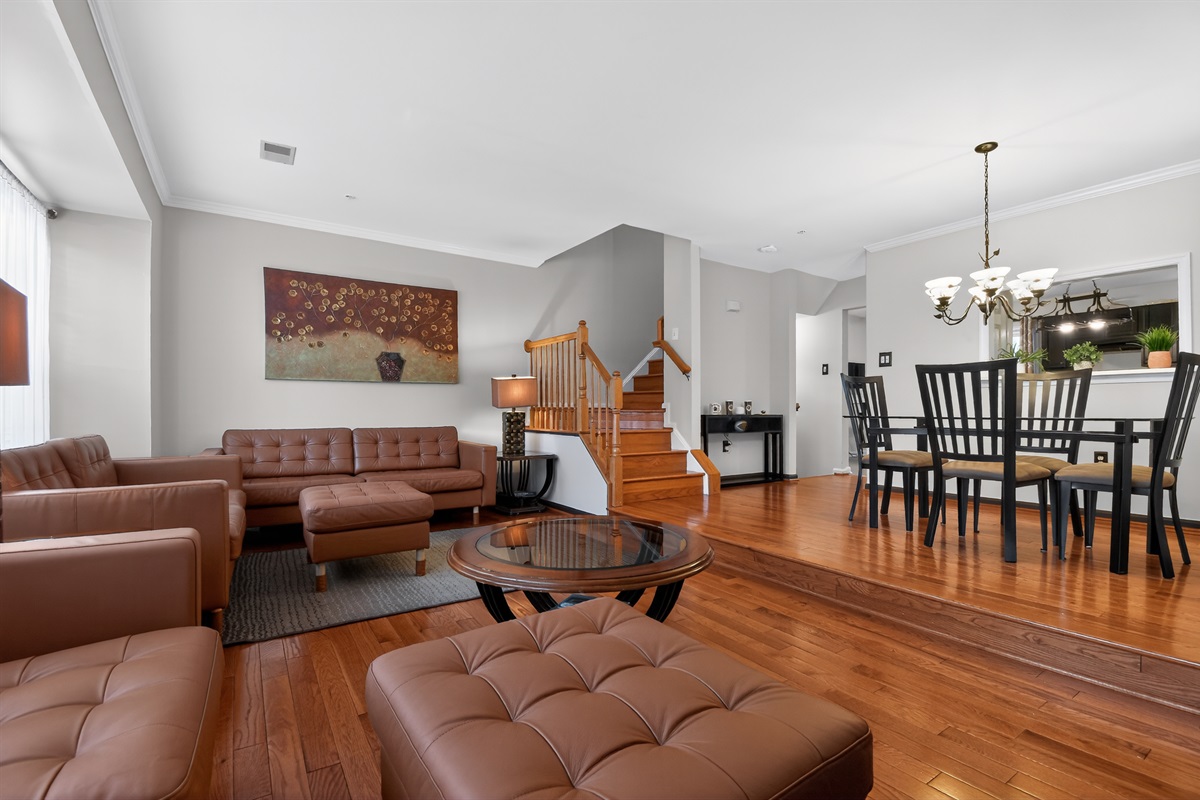 Family Layout — Open Living and Dining, Chandelier, Hardwood Floors, Sleeps Six