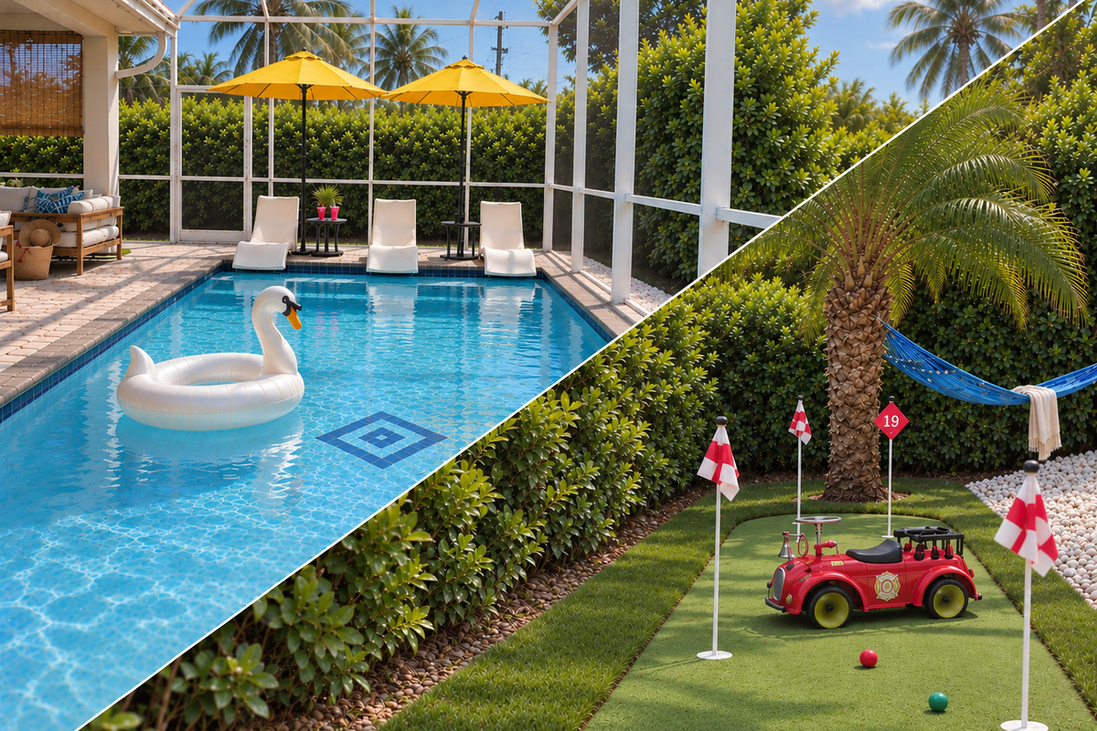 Welcome to your private Naples resort. Bask in the Florida sunshine by your large, southern-facing heated pool completely enclosed for your comfort. Unwind in the poolside hammock, or challenge the group to a game on your private 4-hole mini-putt course. ☀