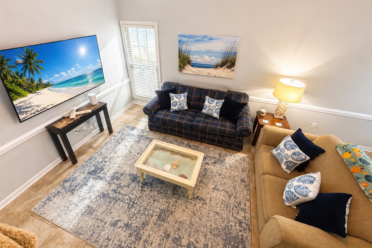 Living room with vaulted ceilings