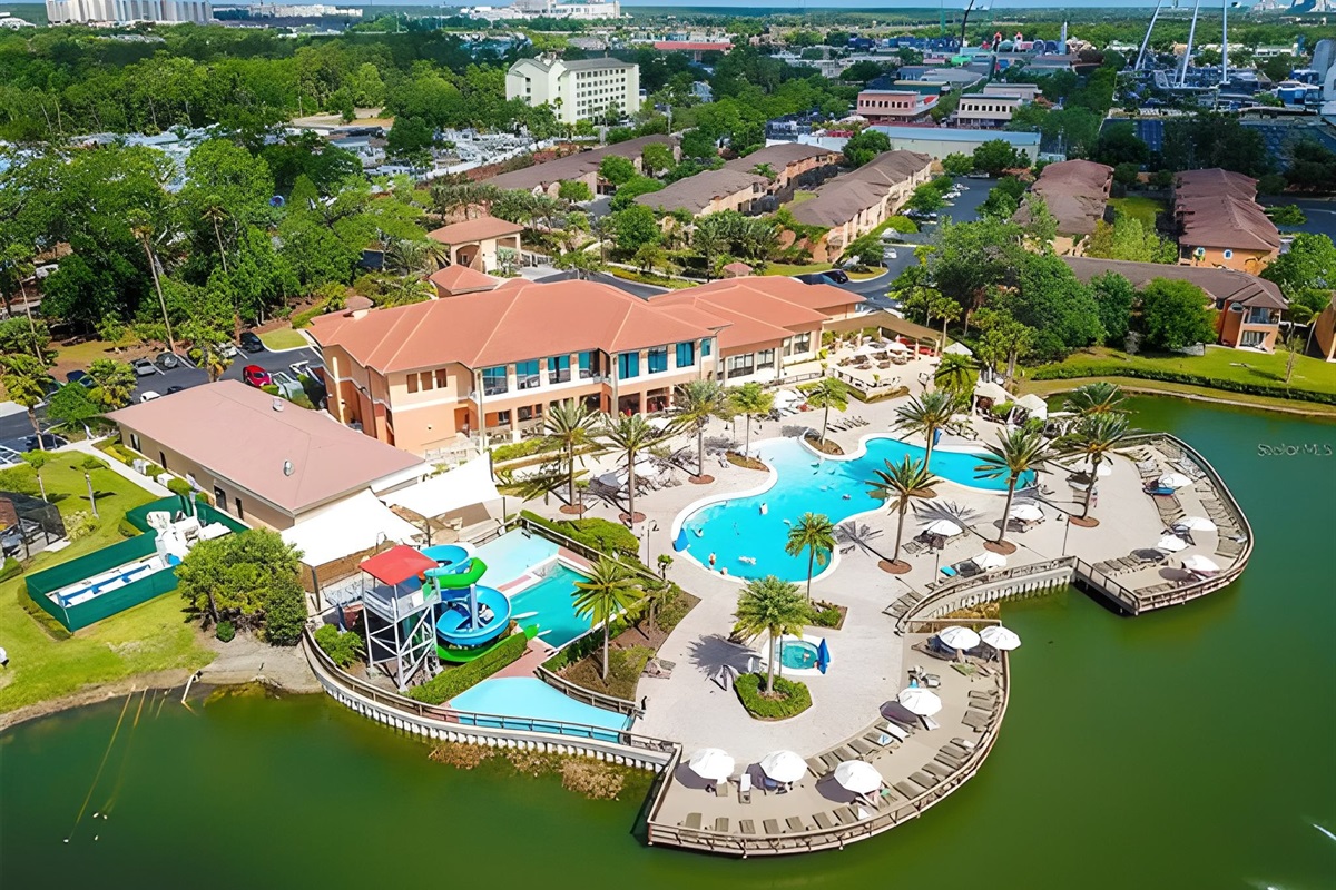 You have FREE access to the pool area and the water slides. The pool area features one zero-entry pool, a second pool with dueling water slides, and a warm jacuzzi