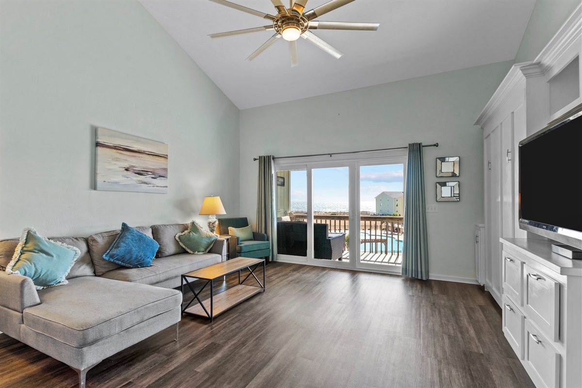 Living Room with views of the ocean