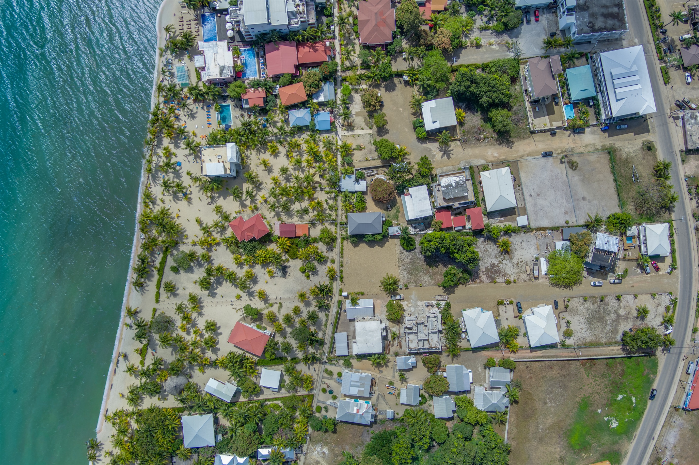 Drone image showing location to beach and road