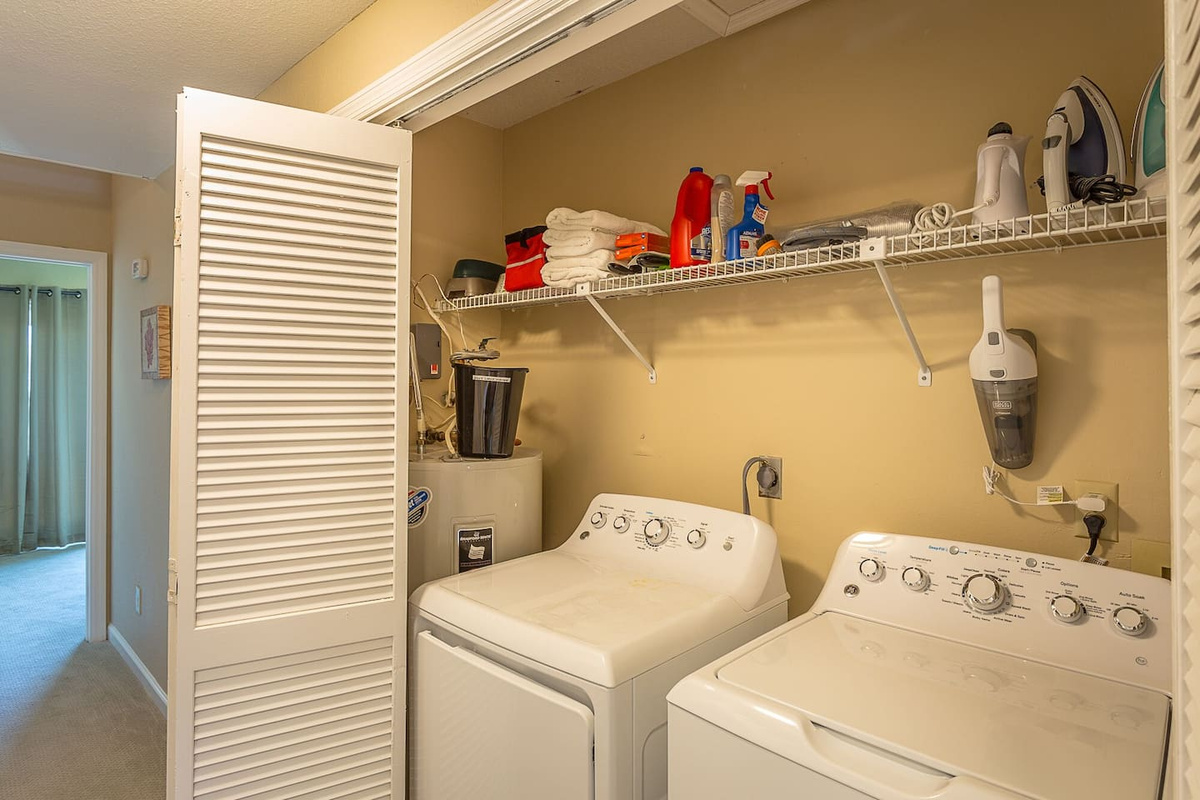 Load the washer between swims and come back to clean laundry by dinner &mdash; the full-size washer and dryer mean you can pack half as much.