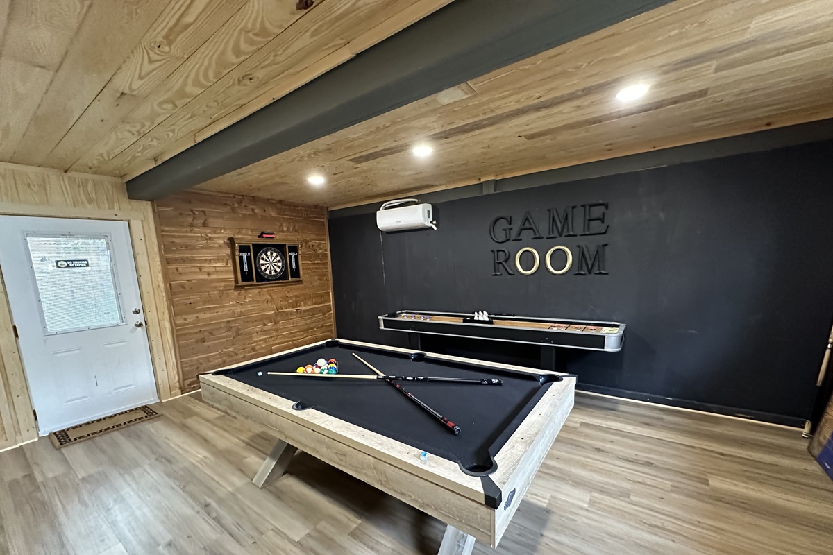 Pool Table, Dart, shuffle board!!! 9' Shuffleboard Table and  Shuffleboard Bowling Pin Set with 10 Pcs Premium Hardwood Bowling Pins, Triangular Pinsetter Resin Bowling Ball. Let's have Fun at Shuffleboard Games!!!