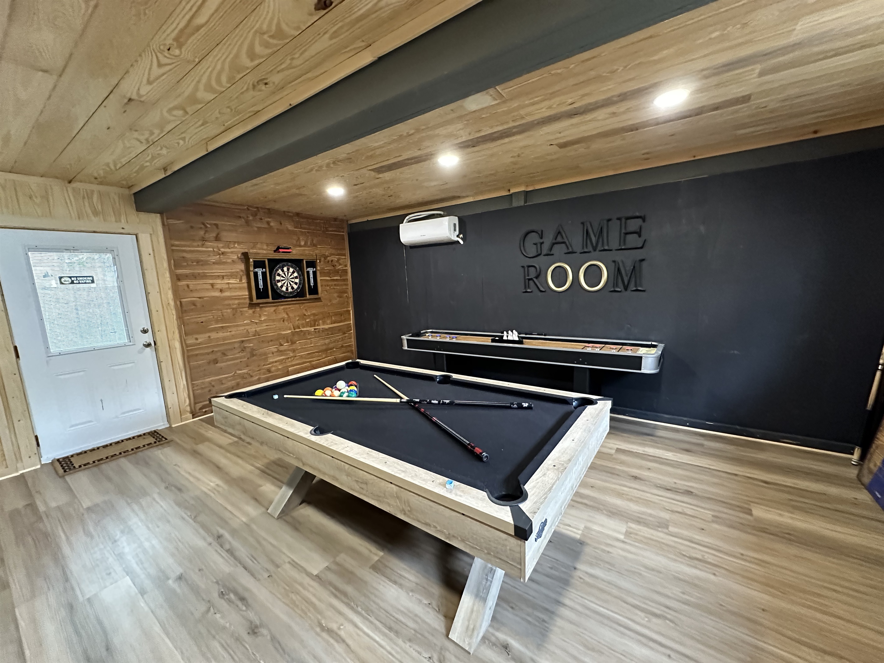 Pool Table, Dart, shuffle board!!! 9' Shuffleboard Table and  Shuffleboard Bowling Pin Set with 10 Pcs Premium Hardwood Bowling Pins, Triangular Pinsetter Resin Bowling Ball. Let's have Fun at Shuffleboard Games!!!
