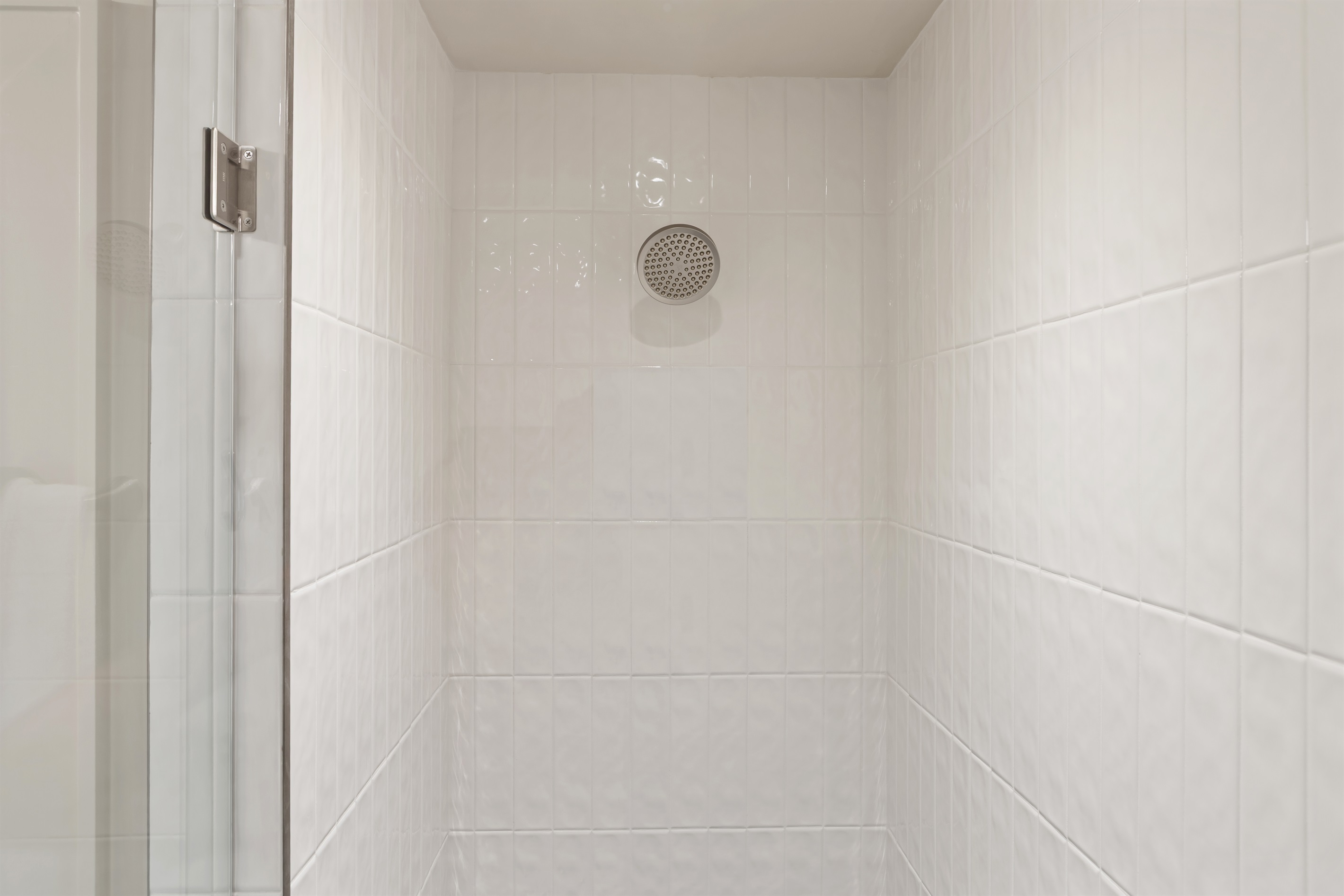 Bright walk in shower | starter soaps provided