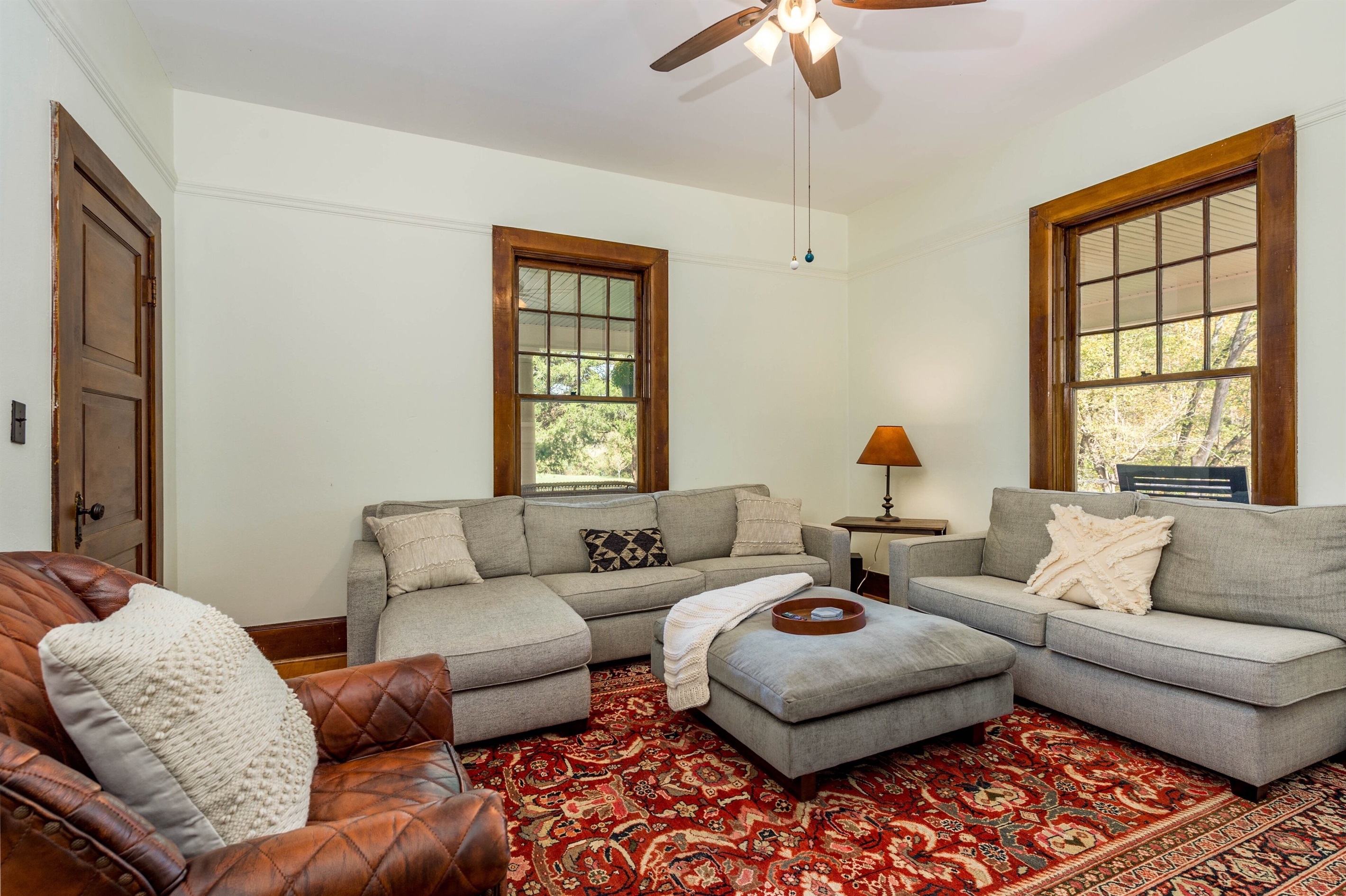 Comfy Cozy living room with woodstove