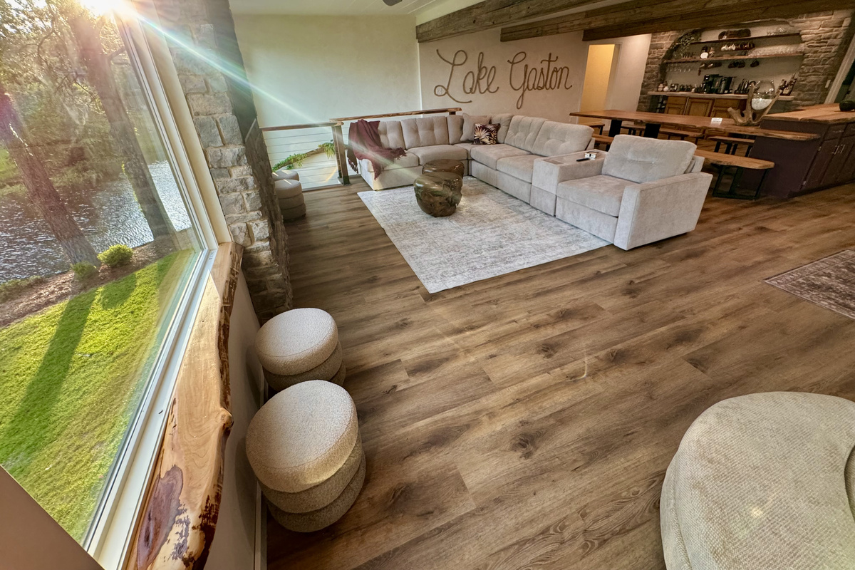 Living rm. with a water view