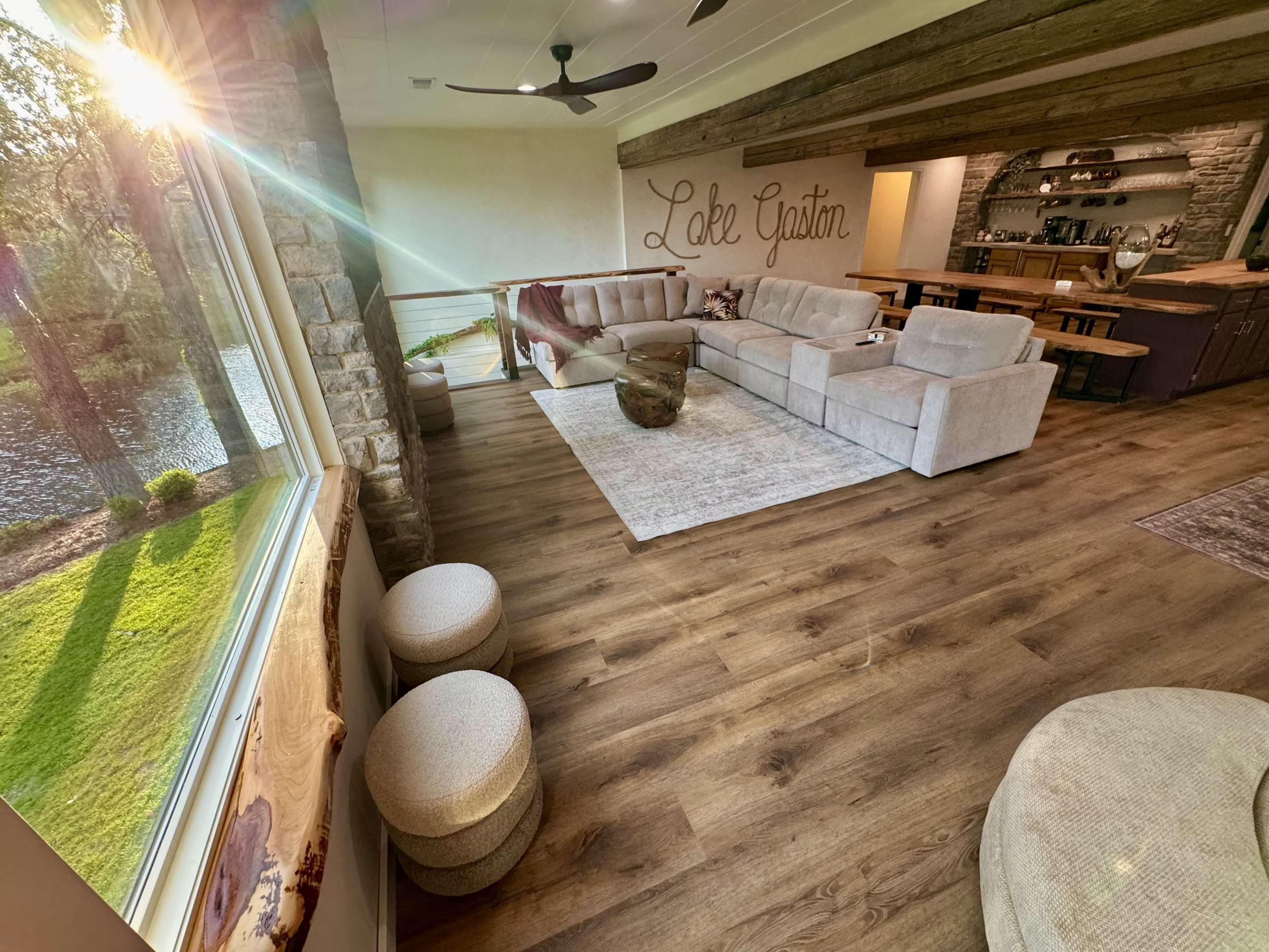 Living rm. with a water view