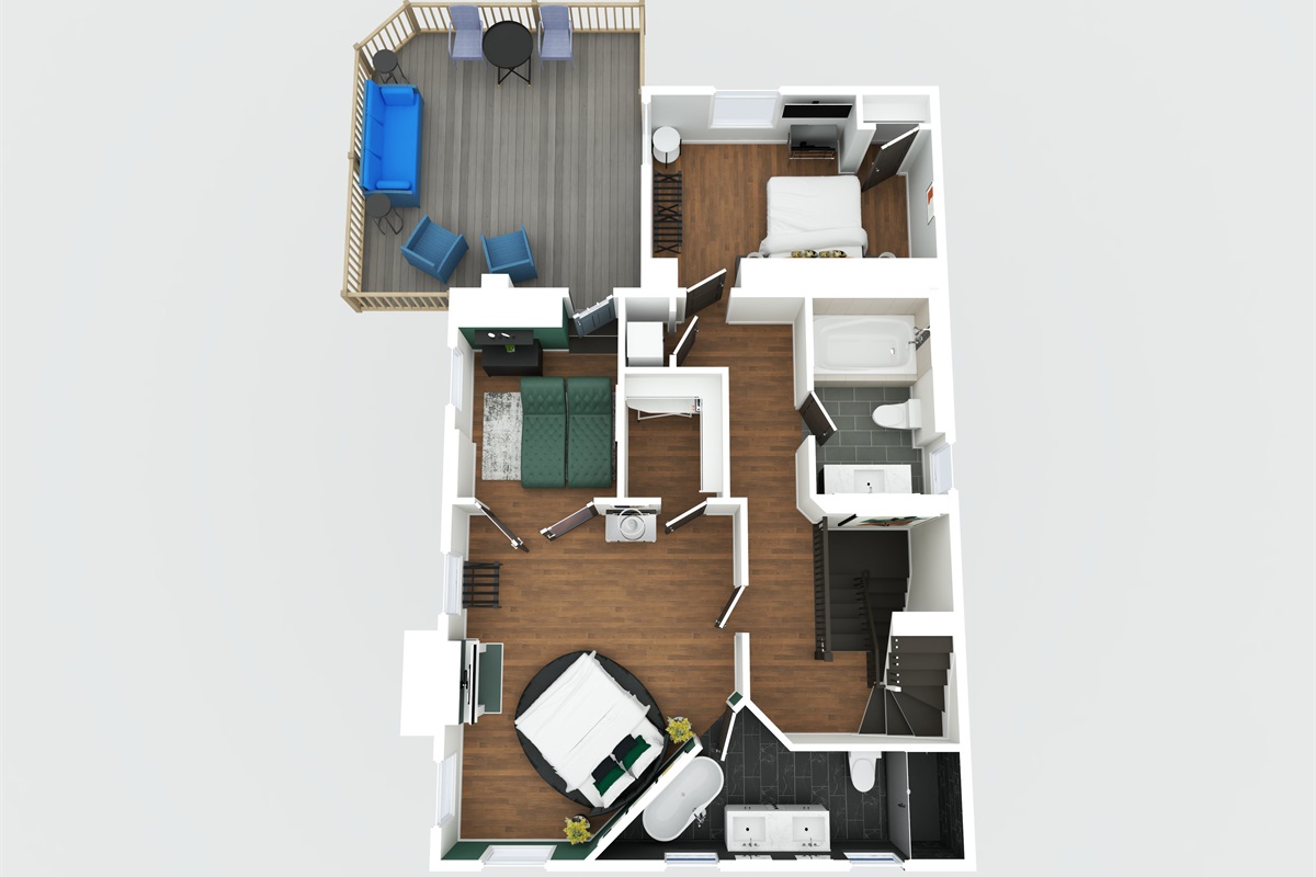 2nd Level with 2 bedrooms, 2 bathrooms and balcony