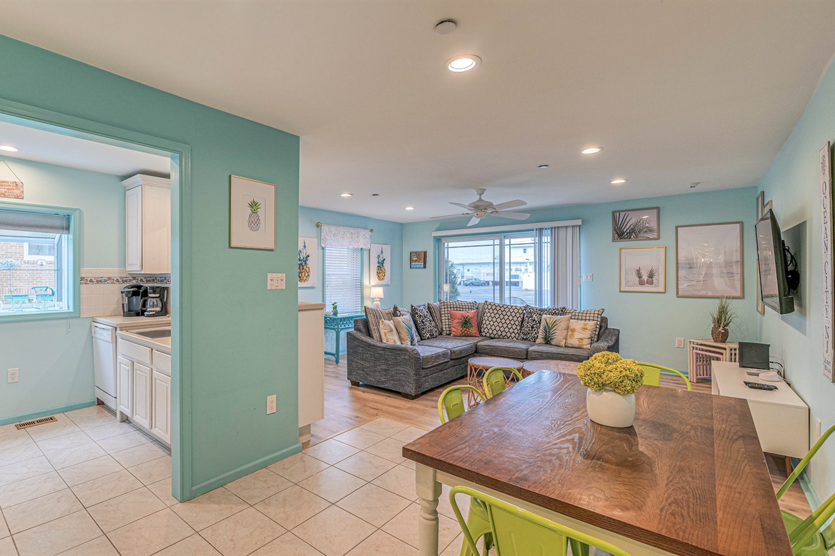 View of living room area and dining area