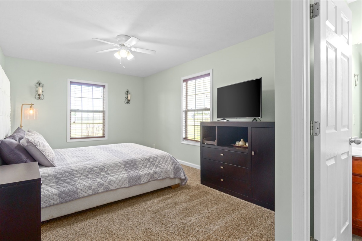 Bay windows, ceiling fan, walk in closets and plenty of lighting. Get lost in the memory foam mattress while reading your favorite book or working from home. We've got everything you need, including remote work space and high speed Wi-Fi.