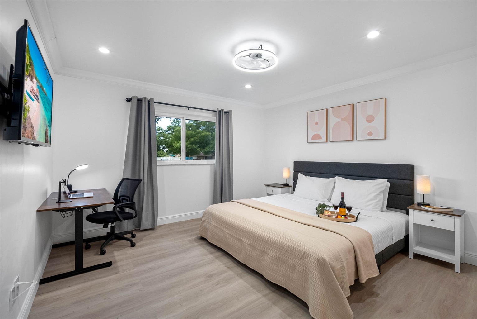 Neutral tones, natural light, and soft textures create a tranquil vibe for restful nights and relaxed mornings.