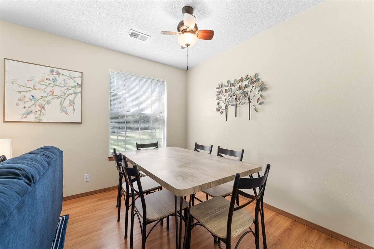 Open dining area with a view—share a meal just steps from the kitchen.
