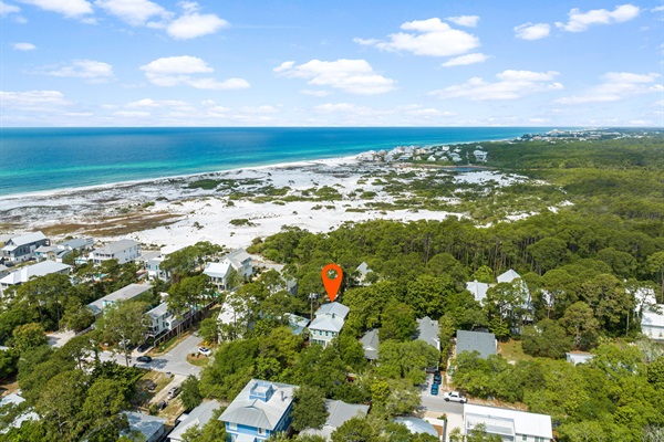 Aerial view, close to sandy beach