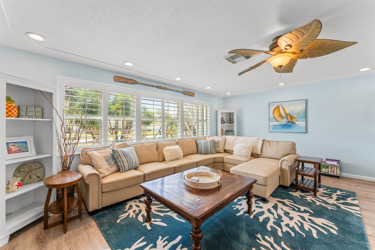 Living Room with Large plantations shutters