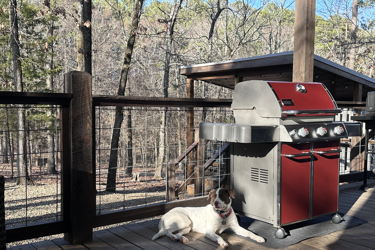 Chopstick is relaxing on the back patio, getting ready to put some steaks on the new Weber grill!!