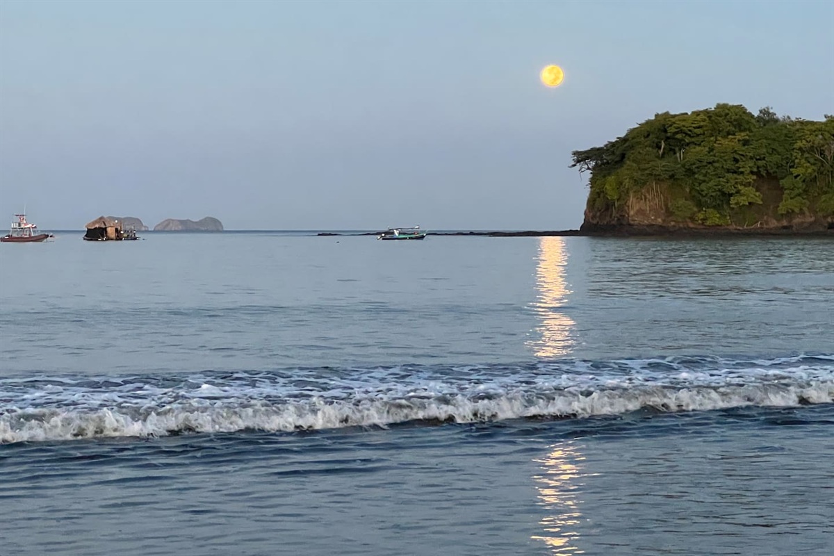 Moonlight over the bay looking towards Las Catalinas. There are many turtle nesting beaches in the area.  Make sure you are coming at the right time of year.  