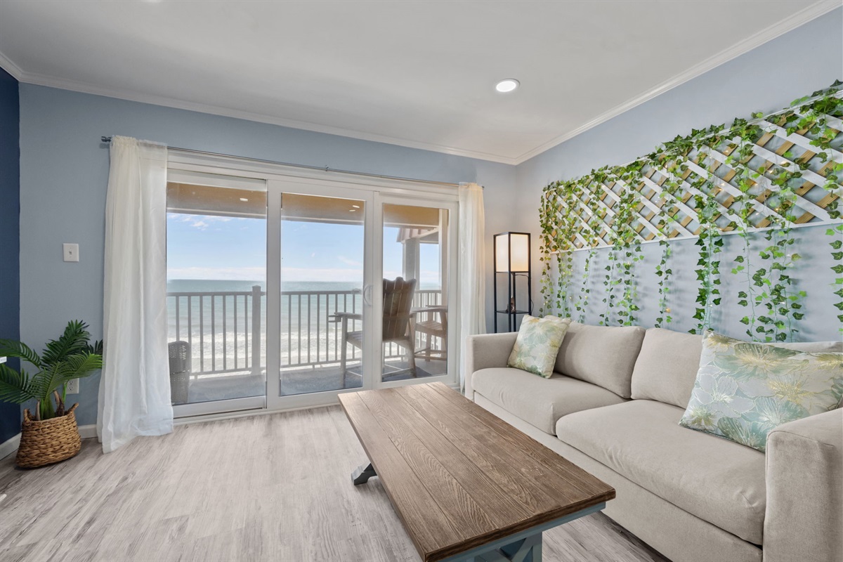 Bright coastal living area with a relaxed, beach-inspired design