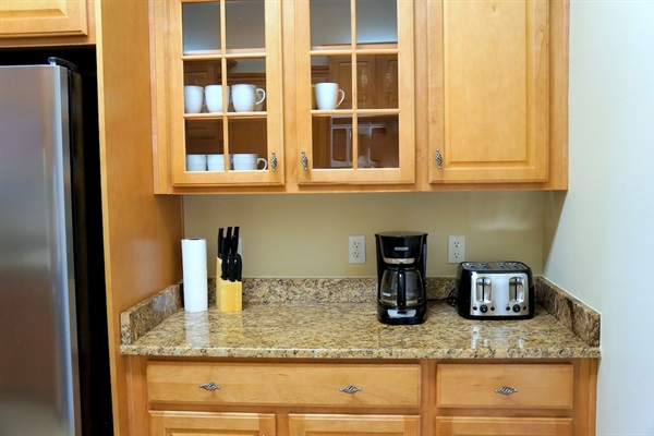 Fully stocked kitchen. 