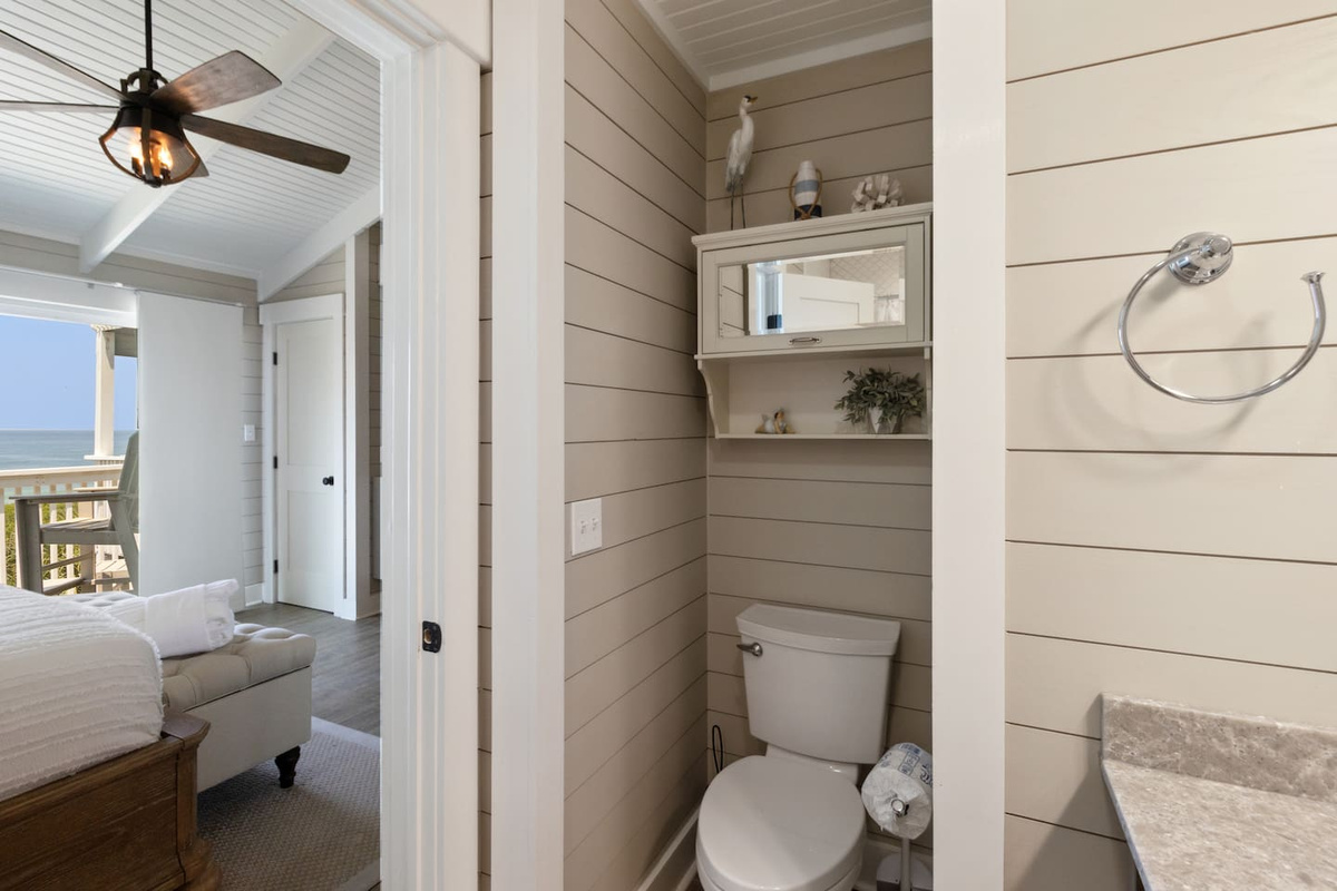 King bed, Gulf view, private bath, private deck &mdash; everything the master suite is supposed to be.
