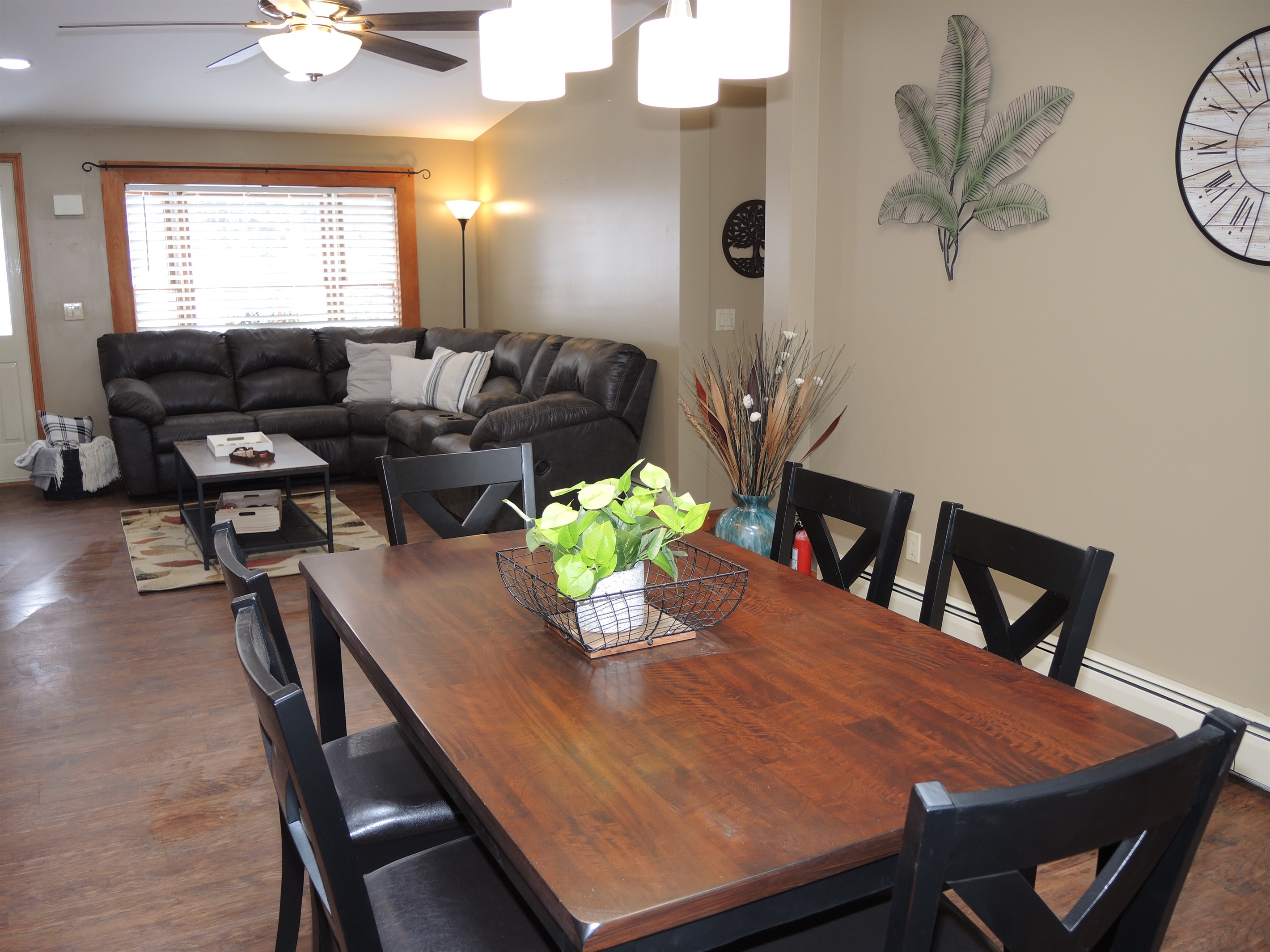 Dining room flows into living room.