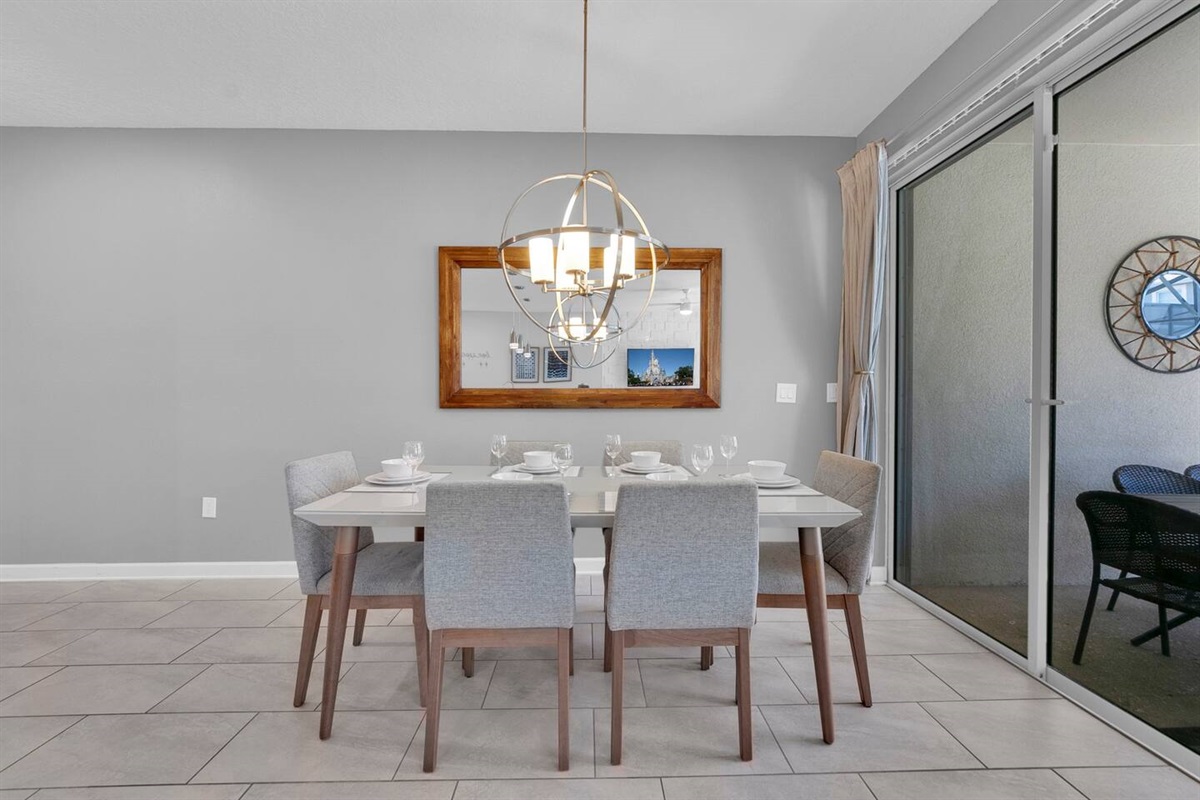 Our dining area oversees the pool