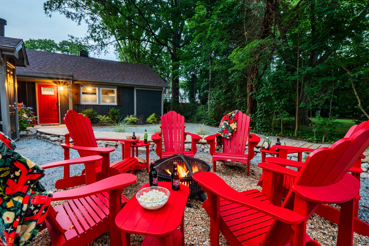 Unwind in our charming Adirondack chairs while you indulge in s'mores by the fire. 