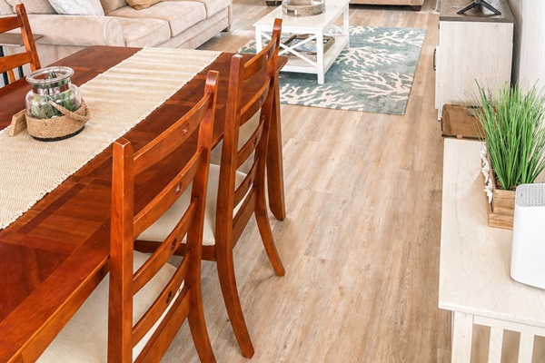 Dining table that comfortably seats eight.