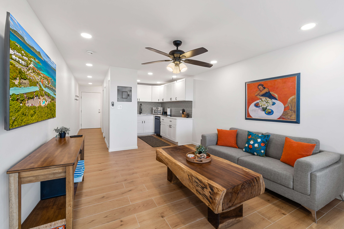 Comfortable living room, after a long day at the beach.