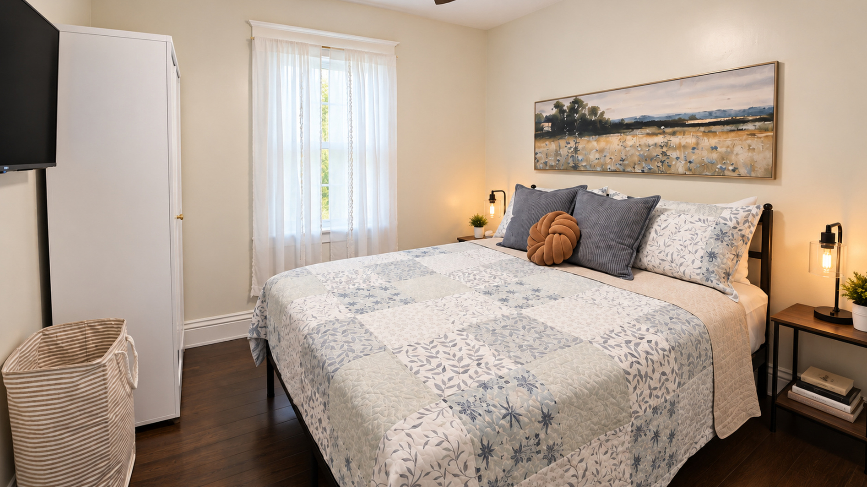 Bright, comfortable second queen bedroom with its own Smart TV.