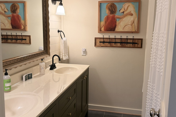 Upstairs Hall Bath With Double Vanity and Shower/Tub Combo