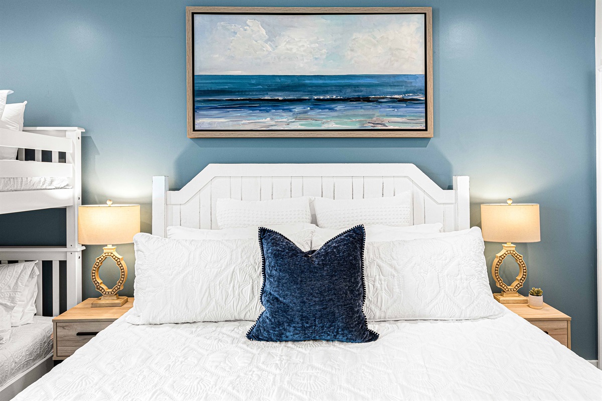 Smart TVs are provided in each bedroom. There is also plenty of space for suitcases and your gear.Rest recharge and relax in the King bedroom. Twin bunk beds for the littles or your friends for a sleepover! Expertly decorated.
