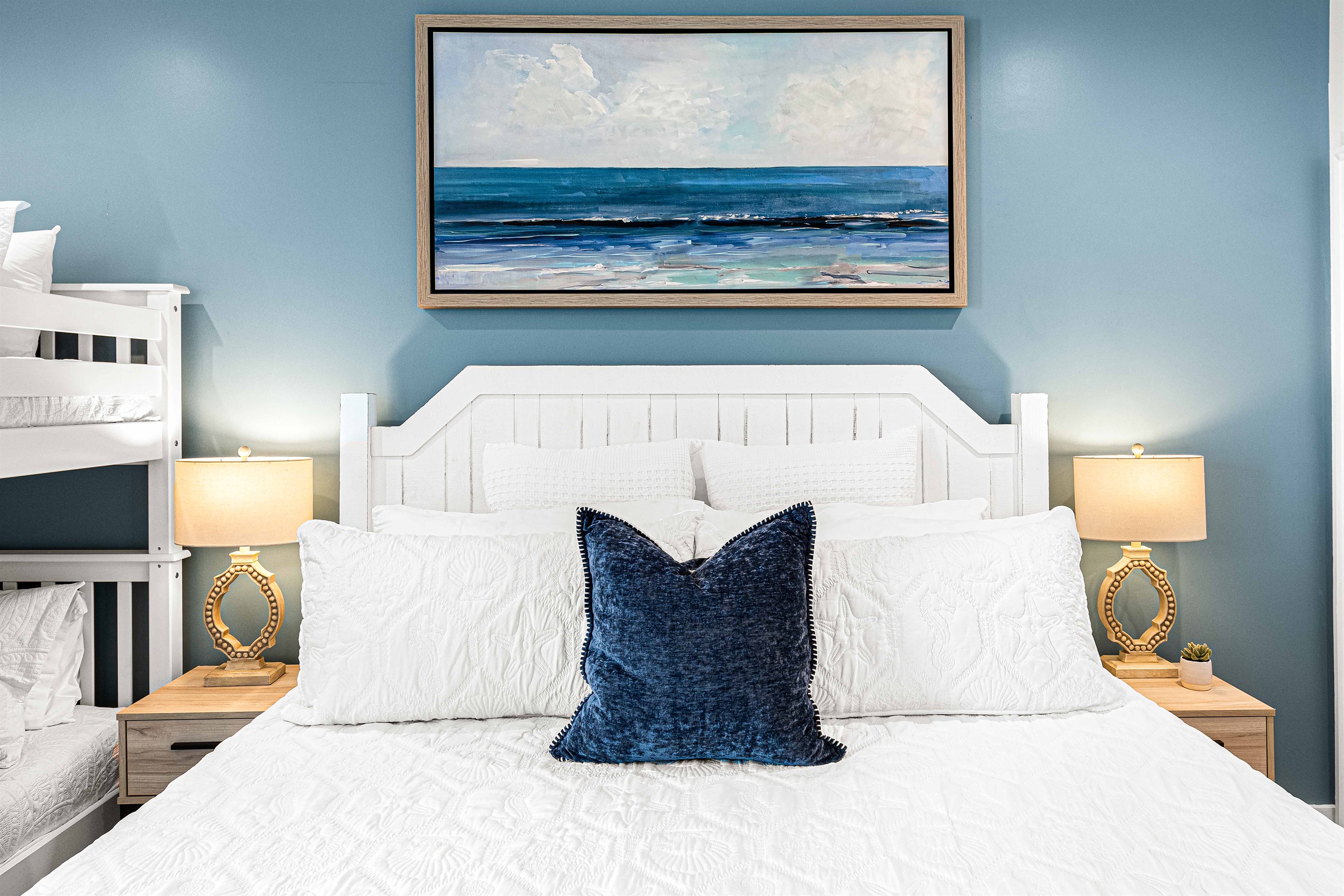 Smart TVs are provided in each bedroom. There is also plenty of space for suitcases and your gear.Rest recharge and relax in the King bedroom. Twin bunk beds for the littles or your friends for a sleepover! Expertly decorated.