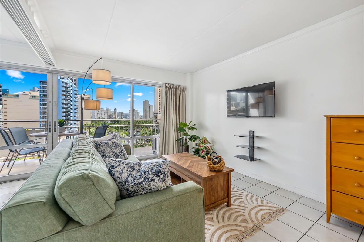 Living area with a queen sofa sleeper for additional 