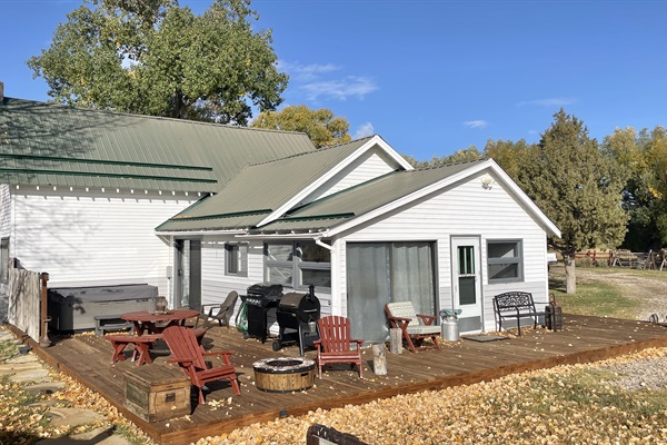 SouthEast deck, Jacuzzi, Traeger Smoker, gas grill, fire pit.