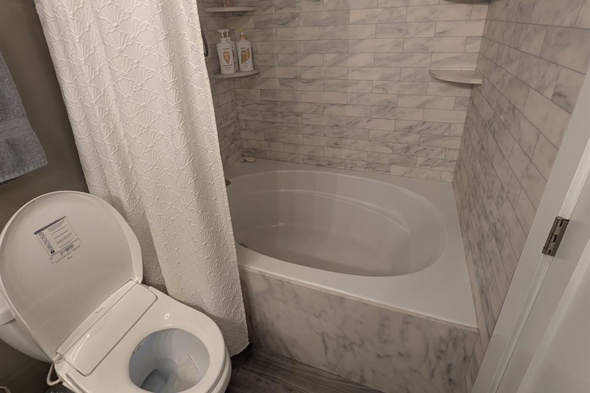 In the main bathroom you can enjoy this large soaker tub