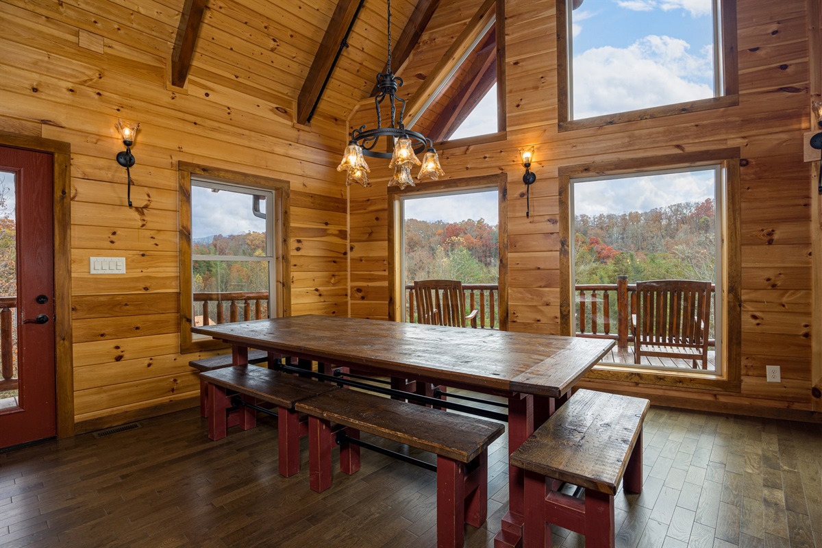 Dining room area seats 12 for meals or games