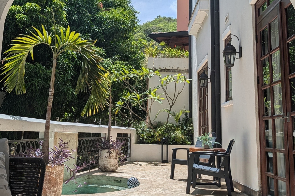 Private back patio with plunge pool
