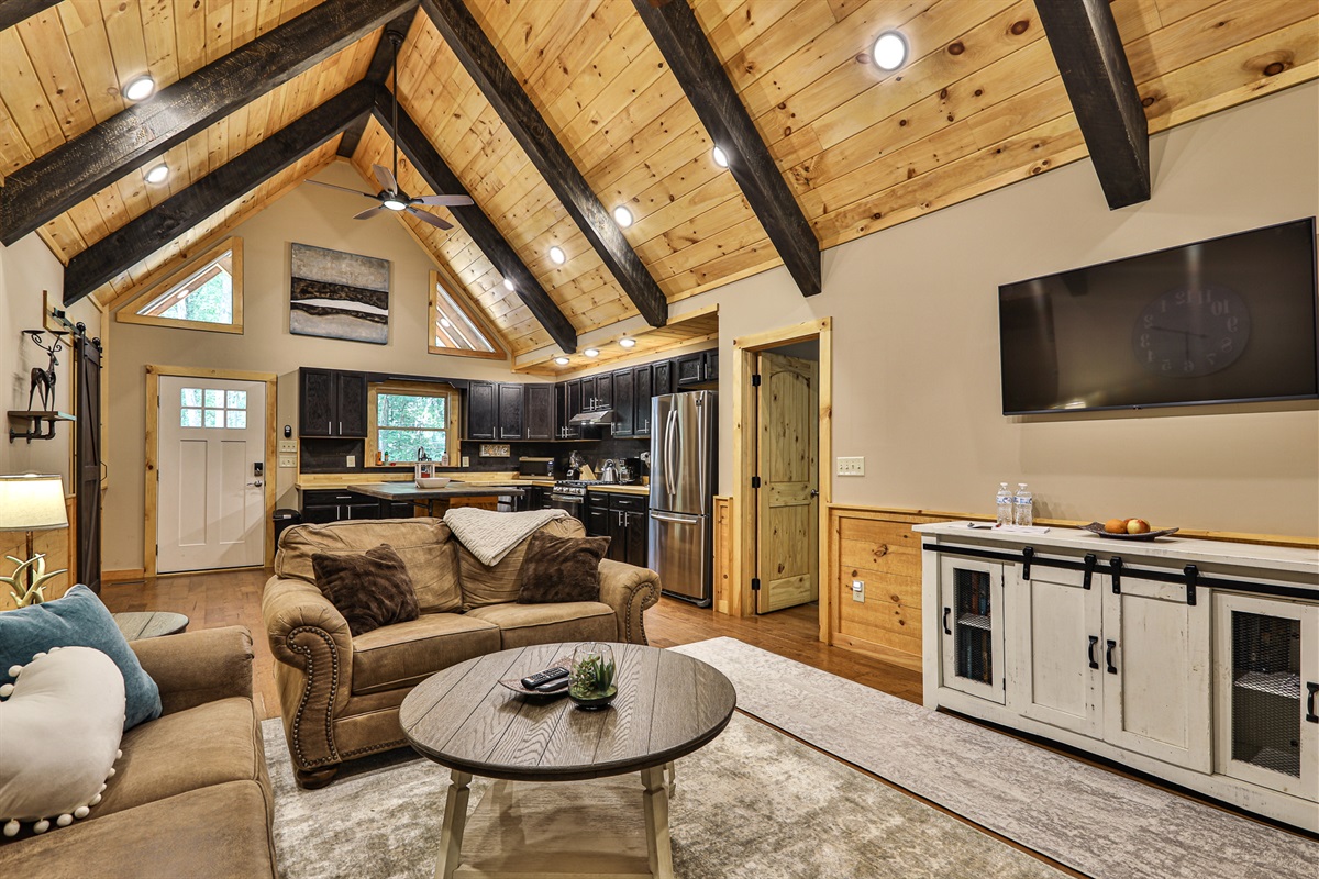 Living area with kitchen view
