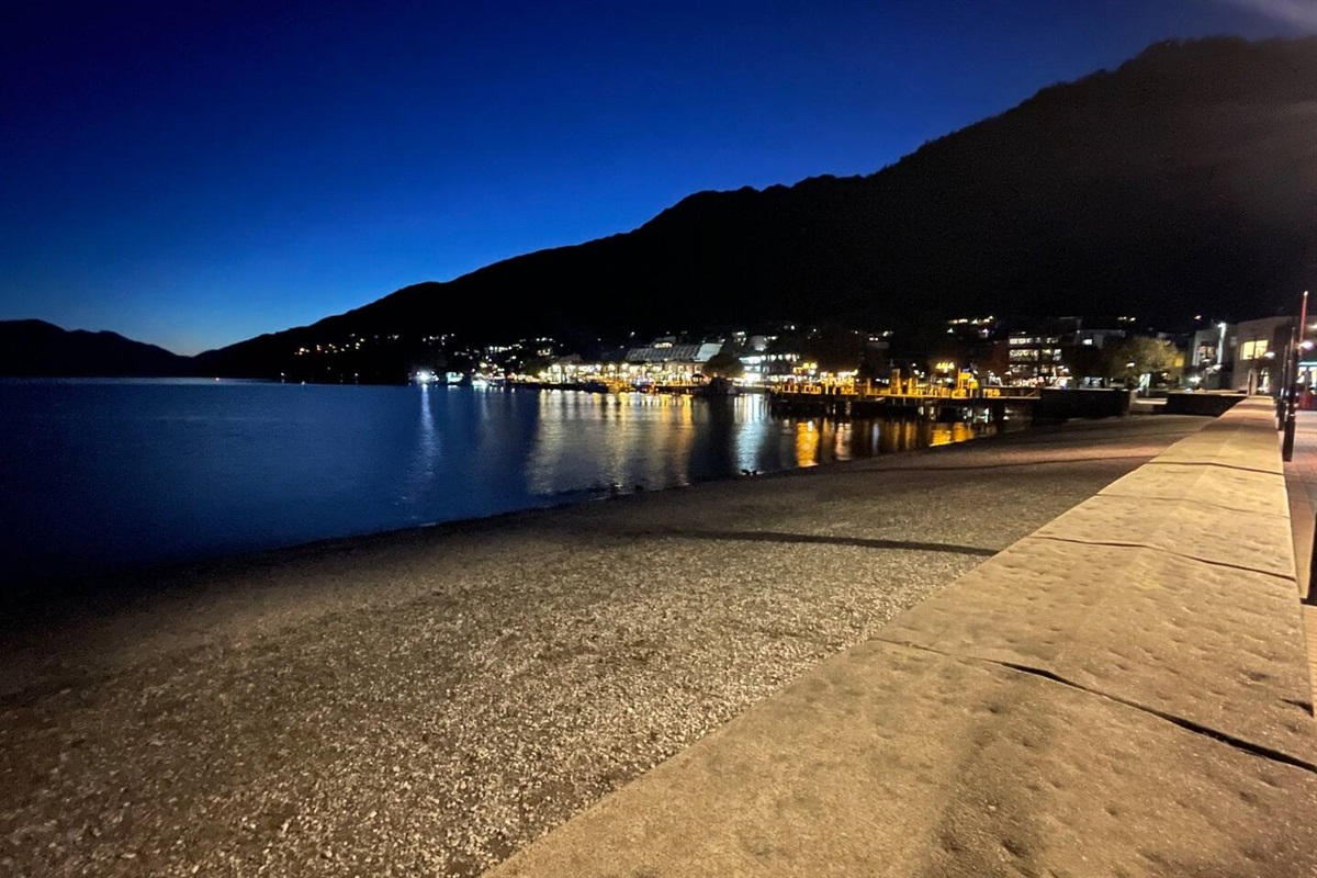 Queenstown foreshore in the evening.